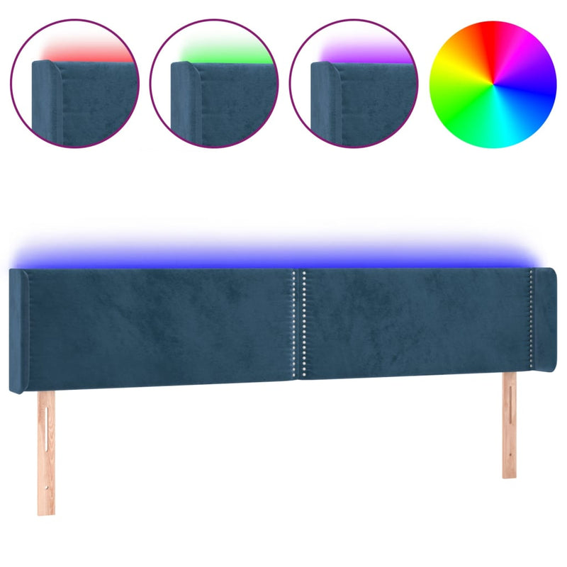 vidaXL sötétkék bársony LED-es fejtámla 183 x 16 x 78/88 cm