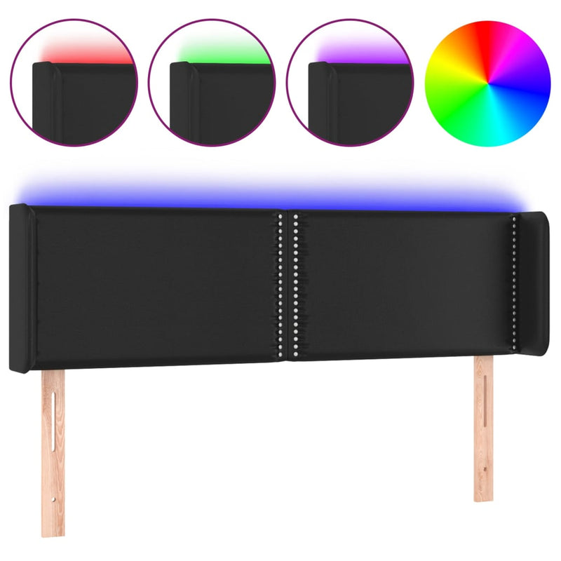 vidaXL fekete műbőr LED-es fejtámla 147 x 16 x 78/88 cm
