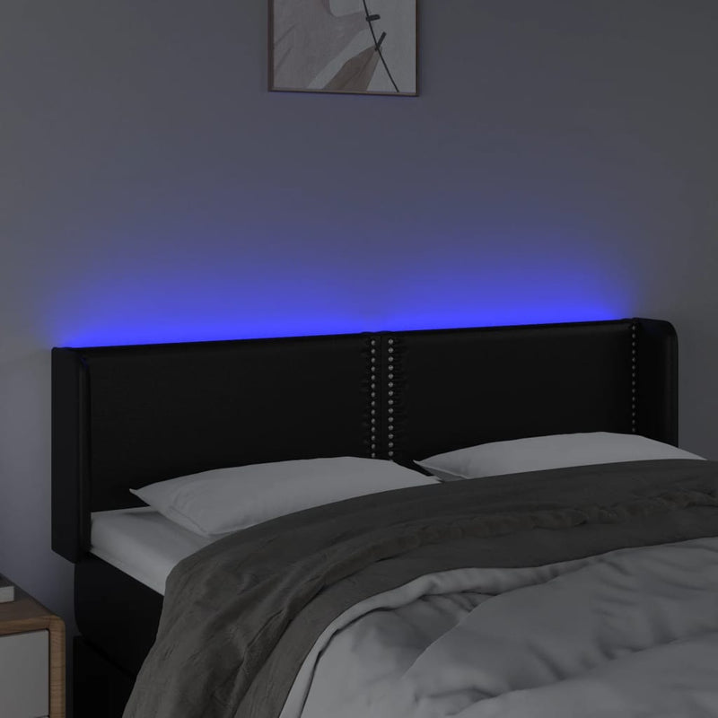 vidaXL fekete műbőr LED-es fejtámla 147 x 16 x 78/88 cm