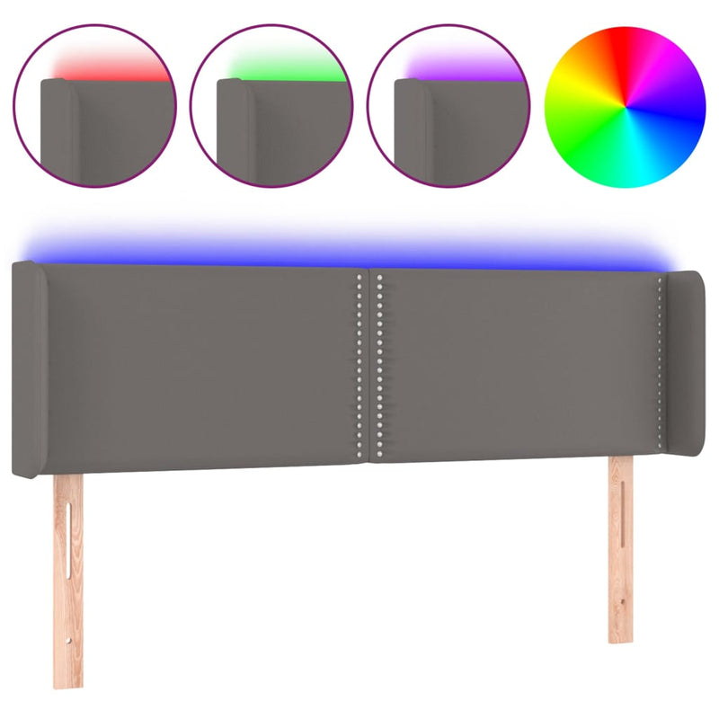 vidaXL szürke műbőr LED-es fejtámla szárnyakkal 147x16x78/88 cm
