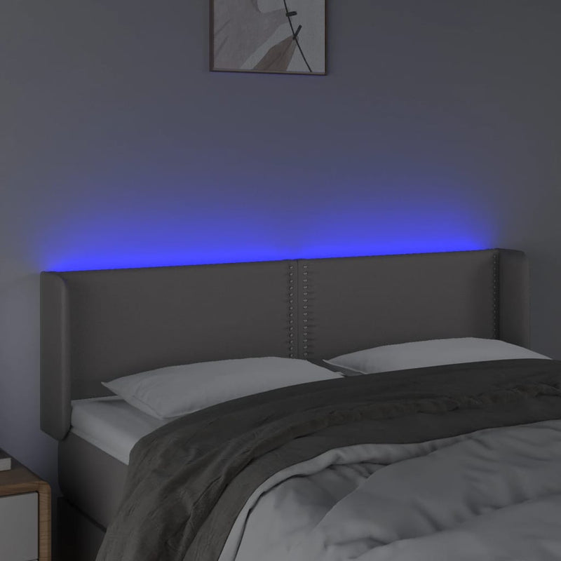 vidaXL szürke műbőr LED-es fejtámla szárnyakkal 147x16x78/88 cm