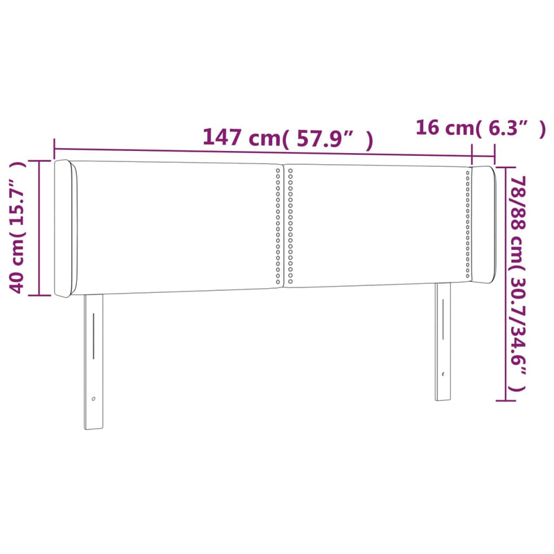 vidaXL szürke műbőr LED-es fejtámla szárnyakkal 147x16x78/88 cm