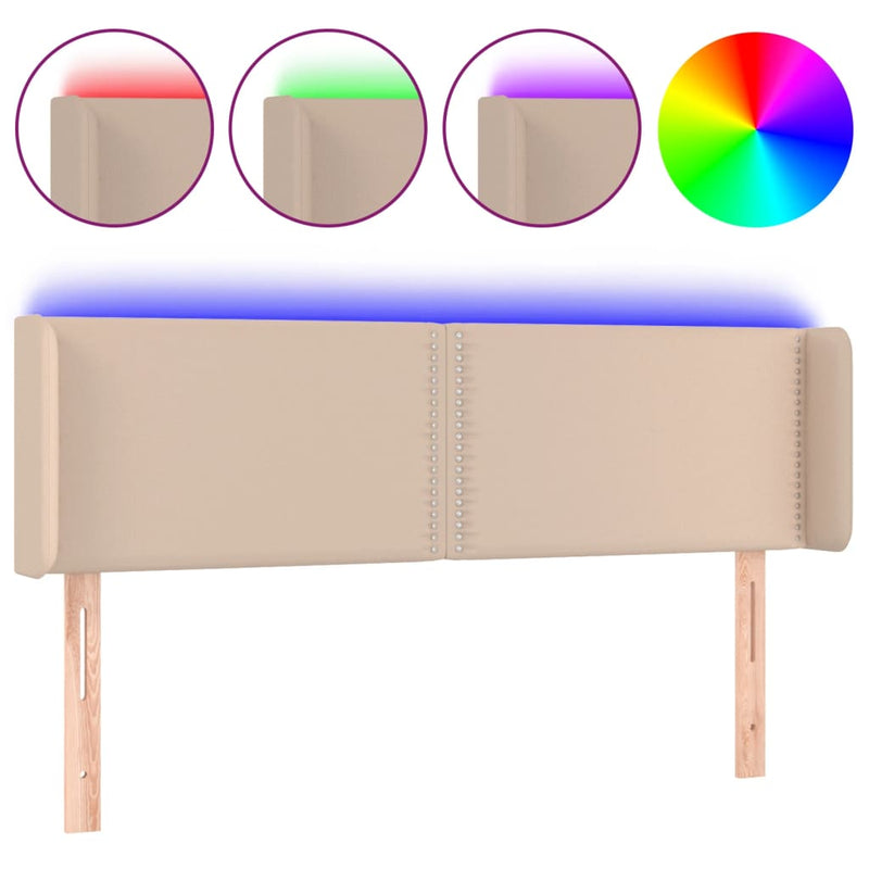 vidaXL cappuccino színű műbőr LED-es fejtámla 147x16x78/88 cm