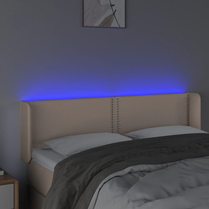 vidaXL cappuccino színű műbőr LED-es fejtámla 147x16x78/88 cm