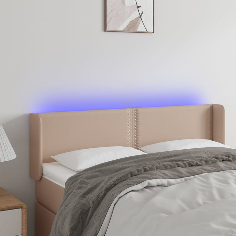 vidaXL cappuccino színű műbőr LED-es fejtámla 147x16x78/88 cm