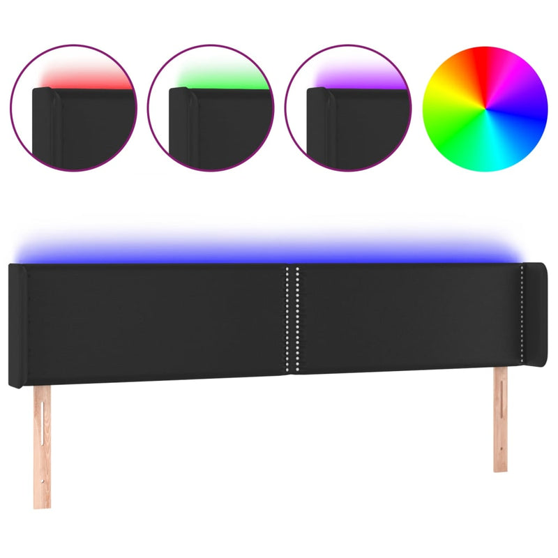 vidaXL fekete műbőr LED-es fejtámla 163 x 16 x 78/88 cm