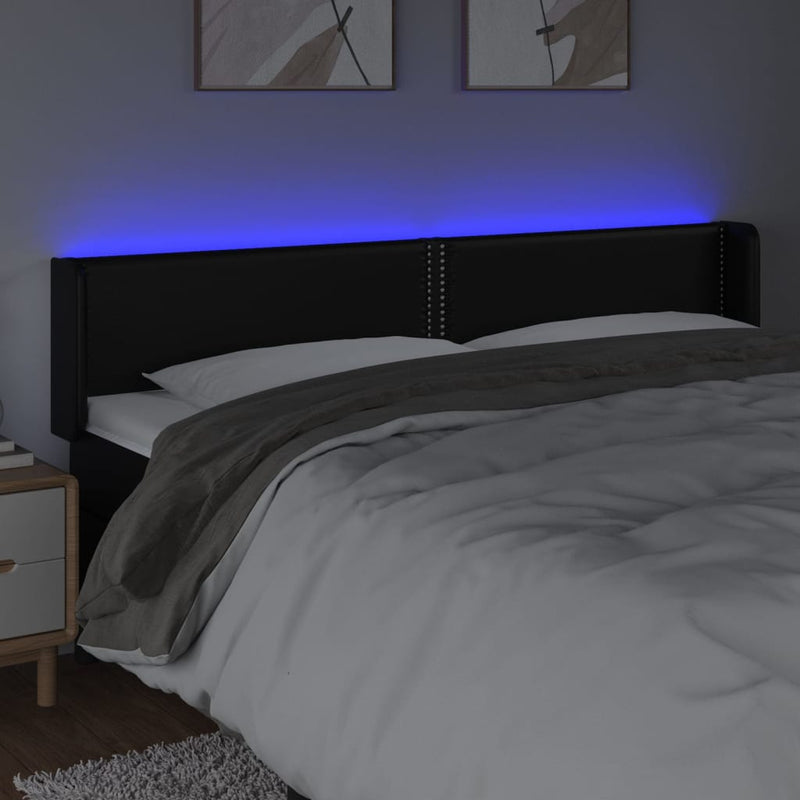 vidaXL fekete műbőr LED-es fejtámla 163 x 16 x 78/88 cm
