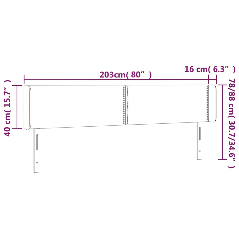 vidaXL szürke bársony LED-es fejtámla 203x16x78/88 cm