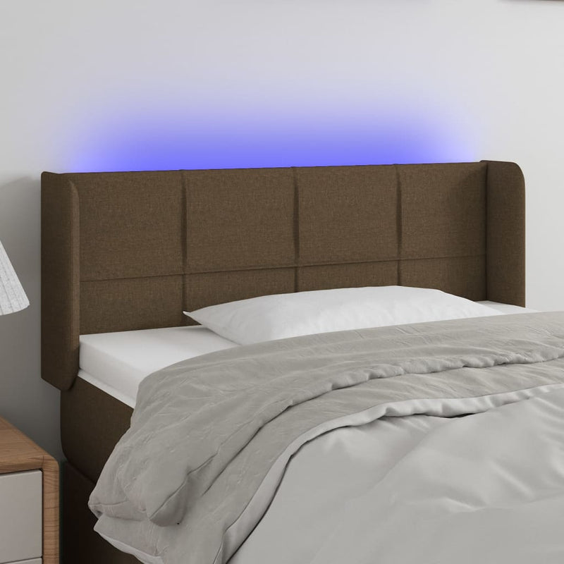 vidaXL sötétbarna szövet LED-es fejtámla 83 x 16 x 78/88 cm