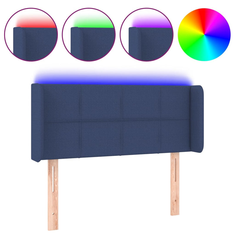 vidaXL kék szövet LED-es fejtámla 93 x 16 x 78/88 cm