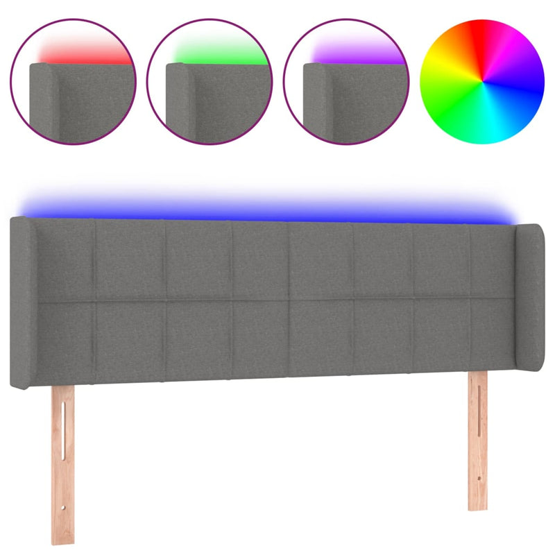 vidaXL sötétszürke szövet LED-es fejtámla 147 x 16 x 78/88 cm