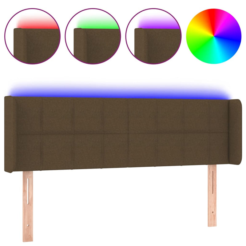 vidaXL sötétbarna szövet LED-es fejtámla 147 x 16 x 78/88 cm