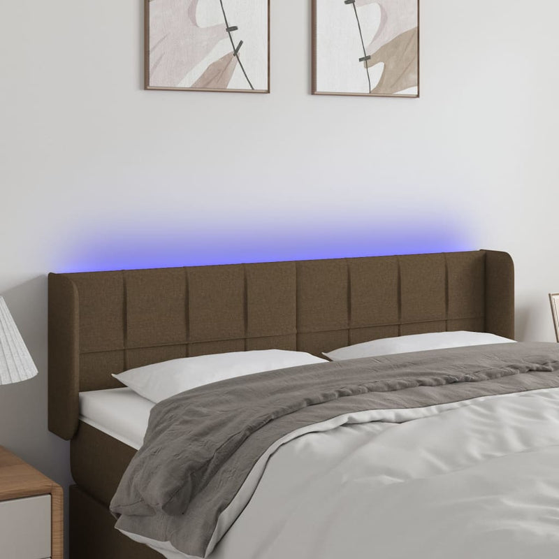 vidaXL sötétbarna szövet LED-es fejtámla 147 x 16 x 78/88 cm