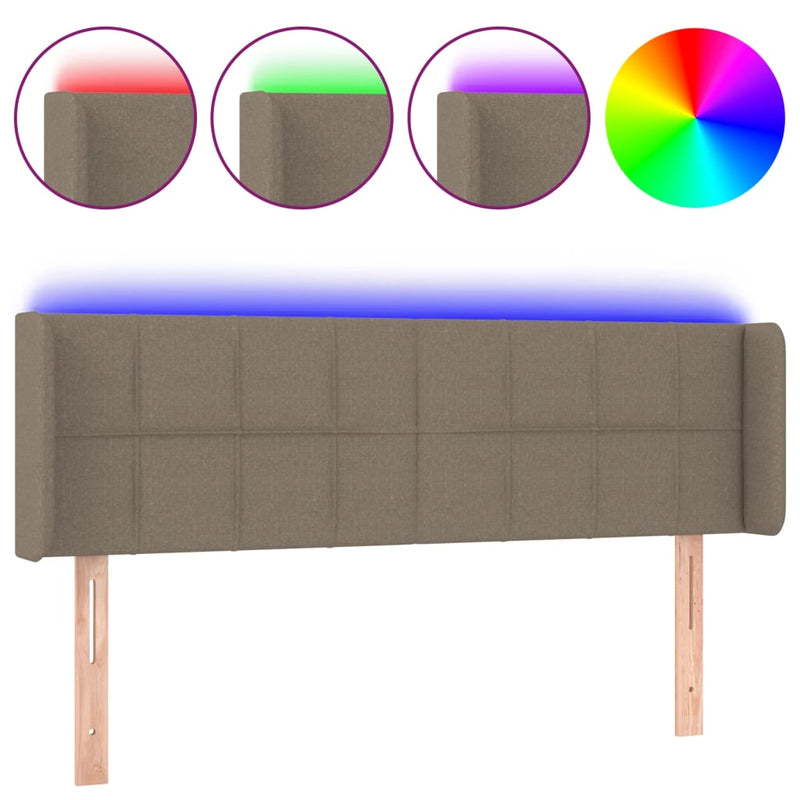 vidaXL tópszínű szövet LED-es fejtámla 147 x 16 x 78/88 cm