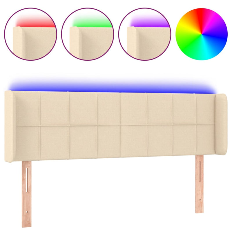 vidaXL krémszínű szövet LED-es fejtámla 147 x 16 x 78/88 cm