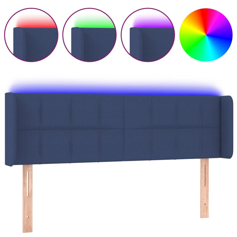 vidaXL kék szövet LED-es fejtámla 147 x 16 x 78/88 cm