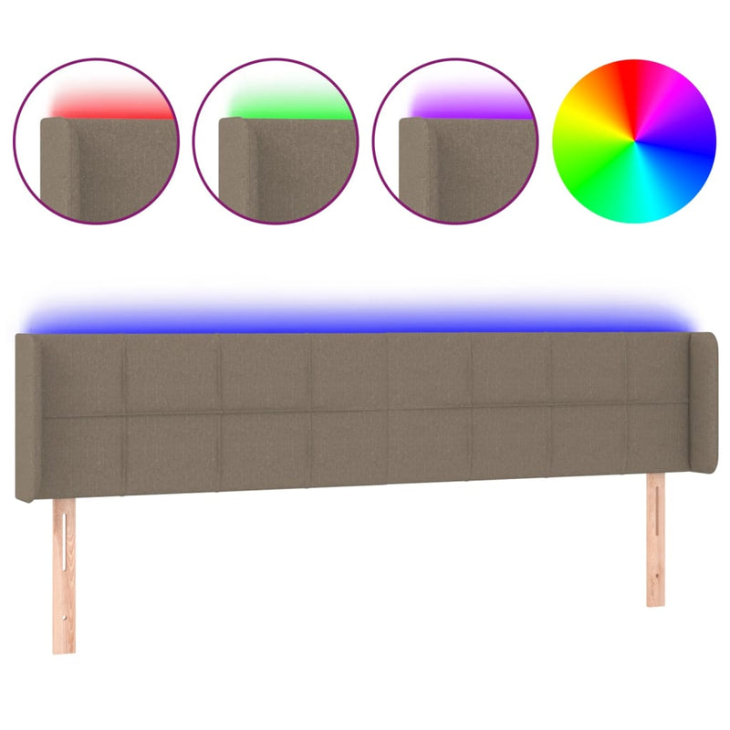 vidaXL tópszínű szövet LED-es fejtámla 163 x 16 x 78/88 cm