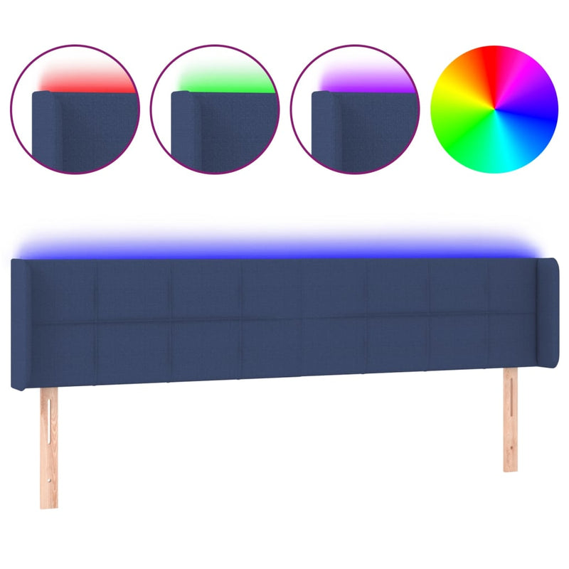 vidaXL kék szövet LED-es fejtámla 163 x 16 x 78/88 cm