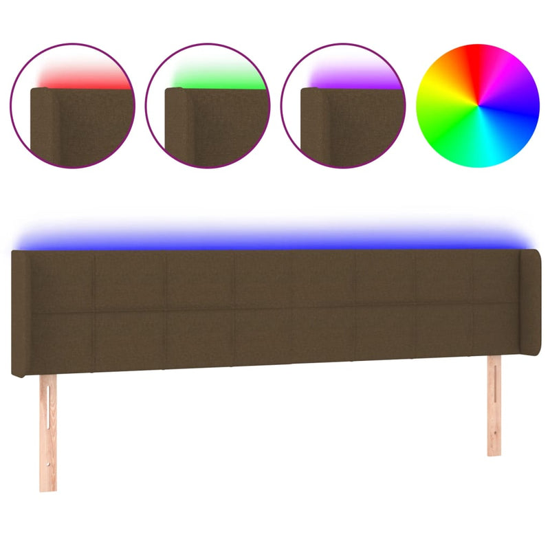 vidaXL sötétbarna szövet LED-es fejtámla 183 x 16 x 78/88 cm