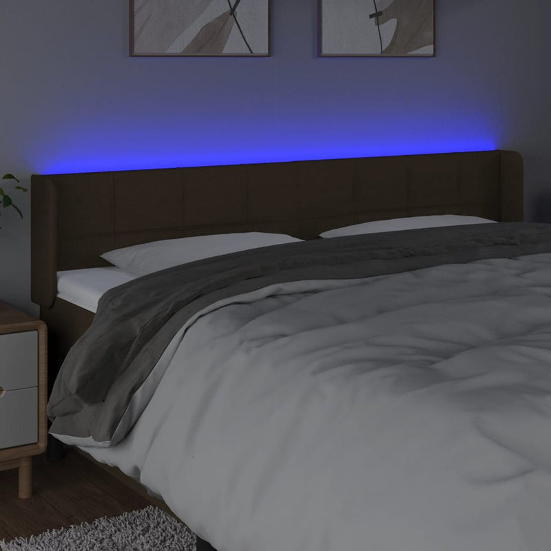 vidaXL sötétbarna szövet LED-es fejtámla 183 x 16 x 78/88 cm