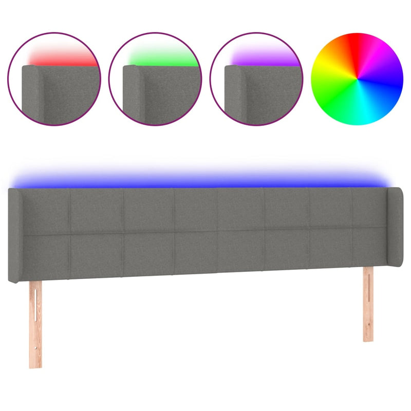 vidaXL sötétszürke szövet LED-es fejtámla 203 x 16 x 78/88 cm