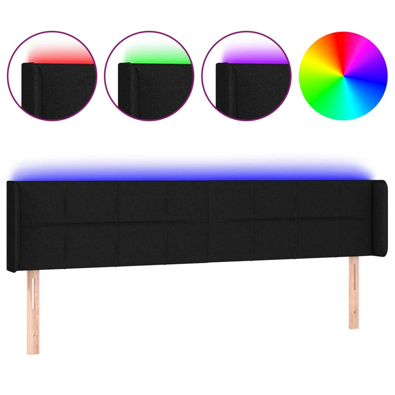 vidaXL fekete szövet LED-es fejtámla 203 x 16 x 78/88 cm