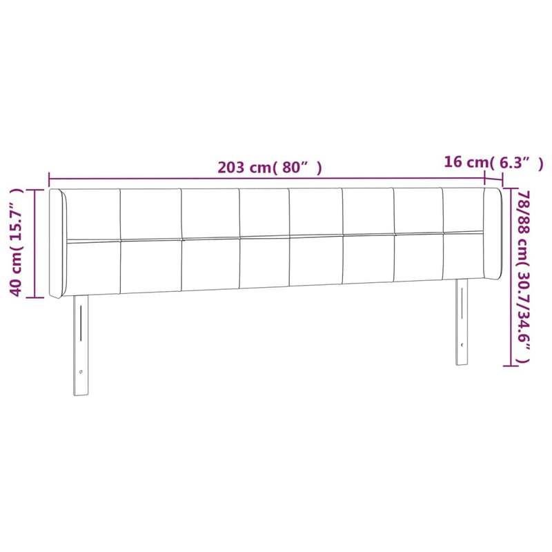 vidaXL fekete szövet LED-es fejtámla 203 x 16 x 78/88 cm
