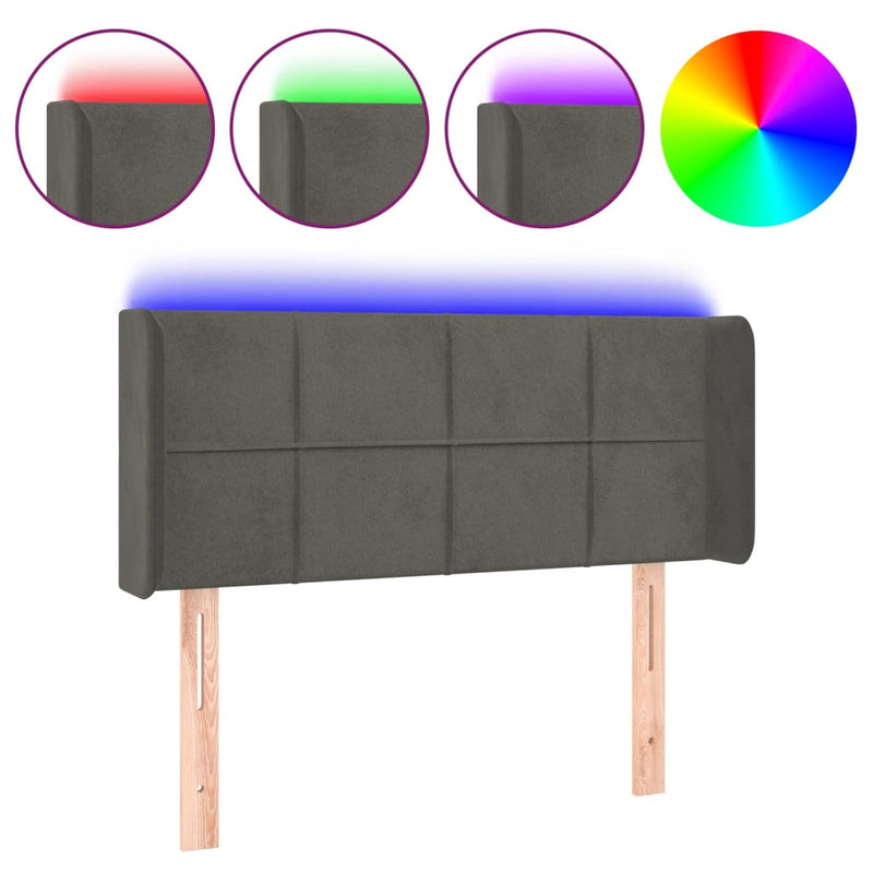 vidaXL sötétszürke bársony LED-es fejtámla 83 x 16 x 78/88 cm