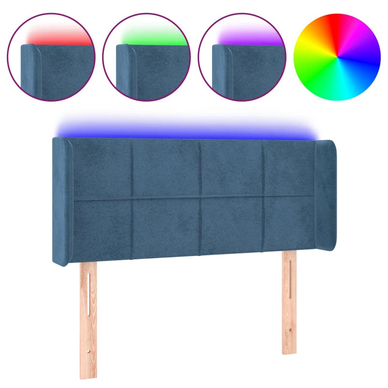 vidaXL sötétkék bársony LED-es fejtámla 93 x 16 x 78/88 cm