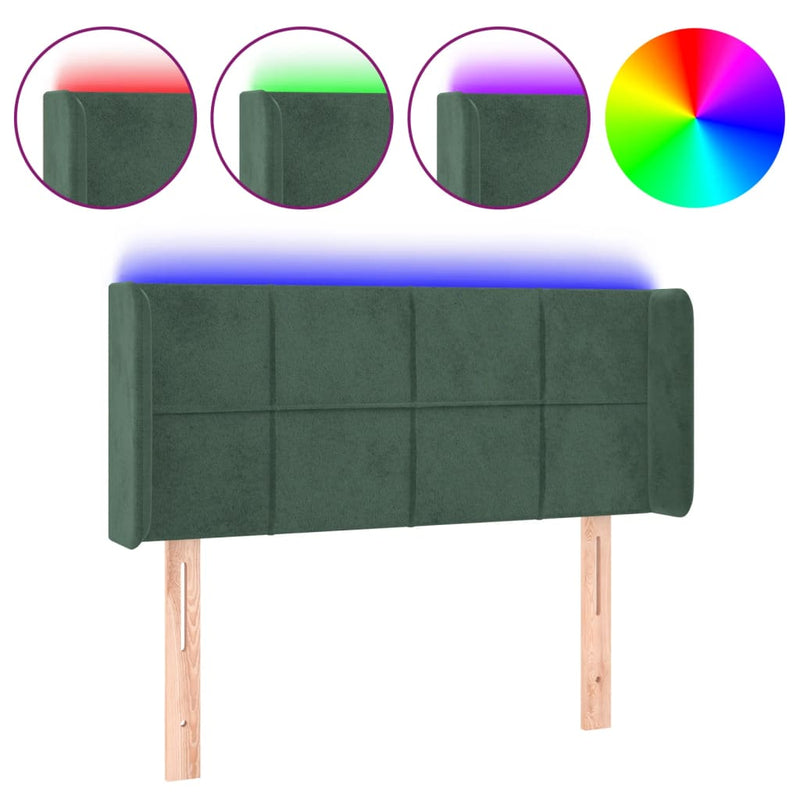 vidaXL sötétzöld bársony LED-es fejtámla 103 x 16 x 78/88 cm