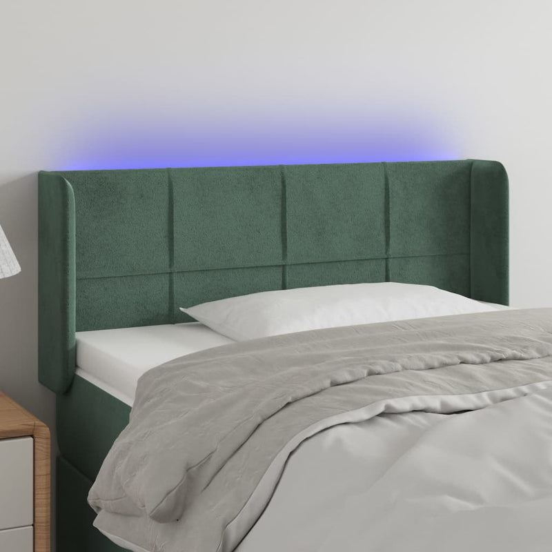 vidaXL sötétzöld bársony LED-es fejtámla 103 x 16 x 78/88 cm