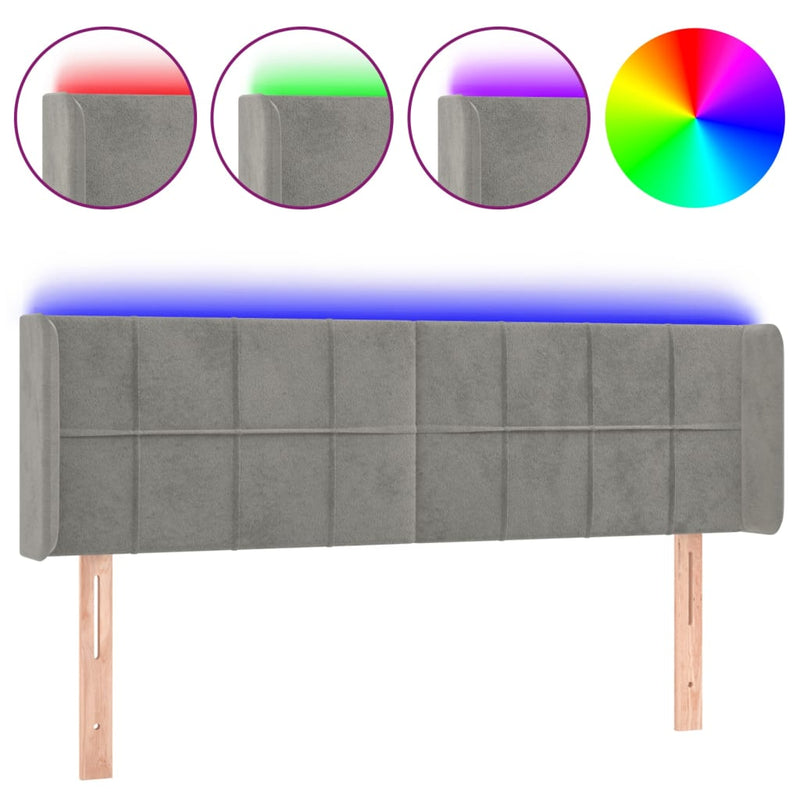 vidaXL világosszürke bársony LED-es fejtámla 147 x 16 x 78/88 cm