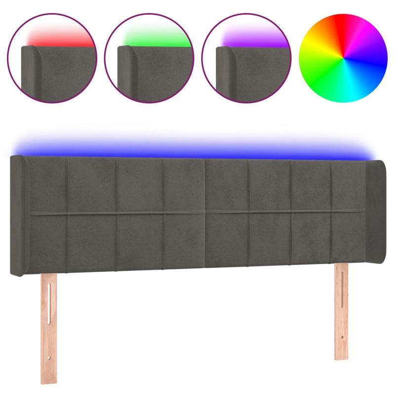vidaXL sötétszürke bársony LED-es fejtámla 147 x 16 x 78/88 cm
