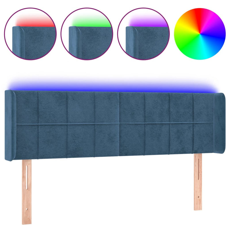 vidaXL sötétkék bársony LED-es fejtámla 147 x 16 x 78/88 cm
