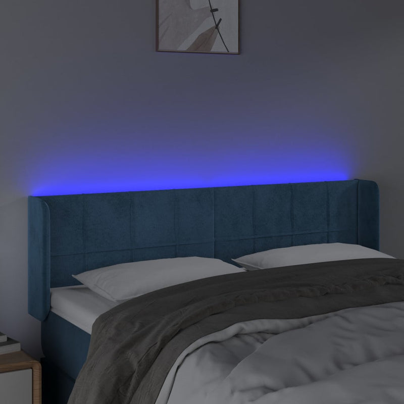vidaXL sötétkék bársony LED-es fejtámla 147 x 16 x 78/88 cm