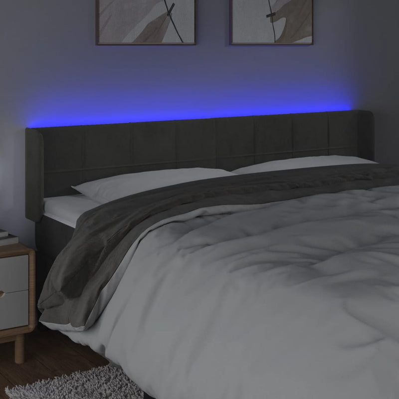 vidaXL sötétszürke bársony LED-es fejtámla 163 x 16 x 78/88 cm