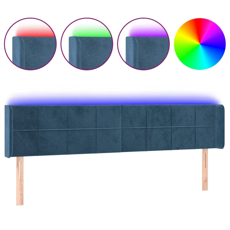 vidaXL sötétkék bársony LED-es fejtámla 183 x 16 x 78/88 cm