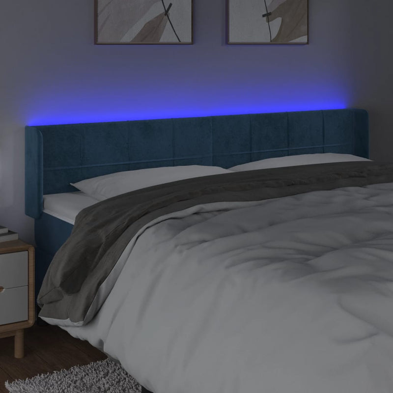 vidaXL sötétkék bársony LED-es fejtámla 183 x 16 x 78/88 cm