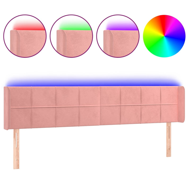 vidaXL rózsaszín bársony LED-es fejtámla 183x16x78/88 cm