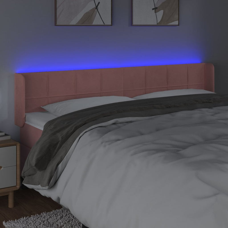 vidaXL rózsaszín bársony LED-es fejtámla 183x16x78/88 cm