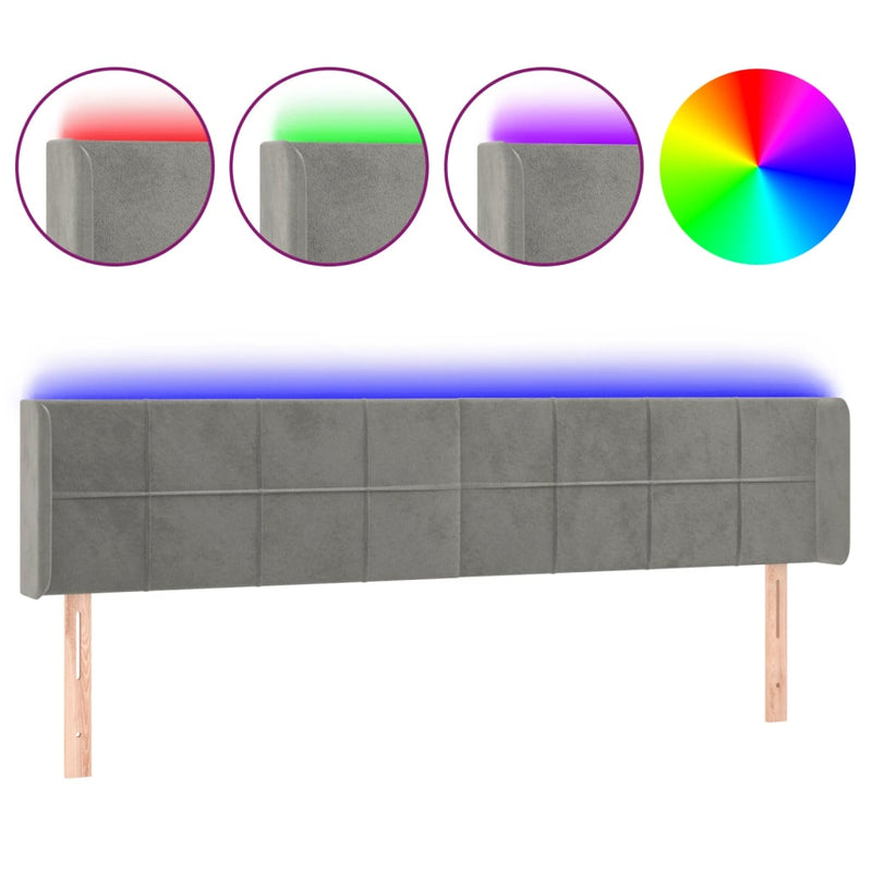 vidaXL világosszürke bársony LED-es fejtámla 203 x 16 x 78/88 cm