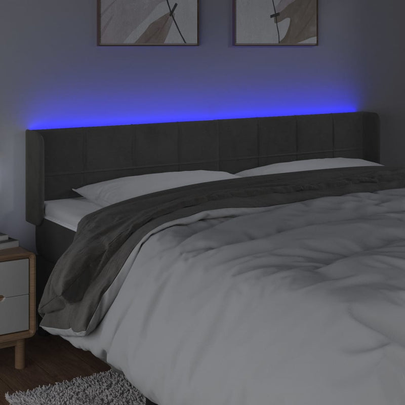 vidaXL sötétszürke bársony LED-es fejtámla 203 x 16 x 78/88 cm