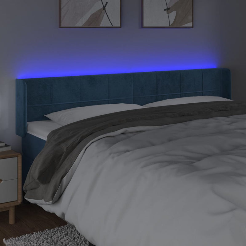 vidaXL sötétkék bársony LED-es fejtámla 203 x 16 x 78/88 cm