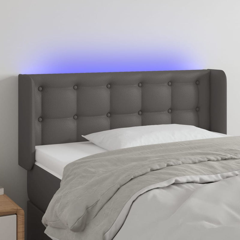vidaXL szürke műbőr LED-es fejtámla szárnyakkal 103x16x78/88 cm