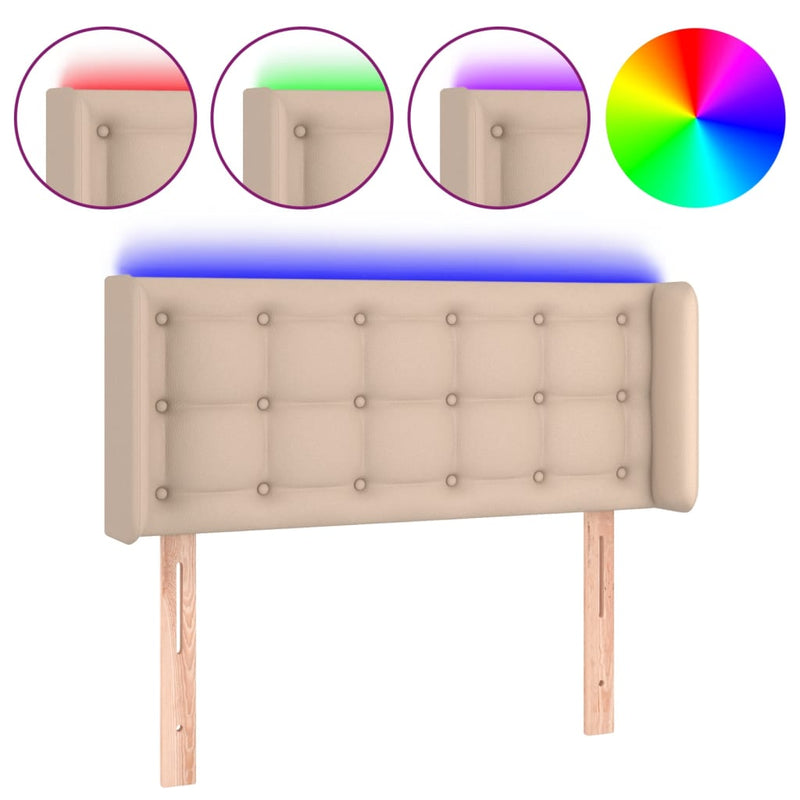 vidaXL cappuccino színű műbőr LED-es fejtámla 103x16x78/88 cm