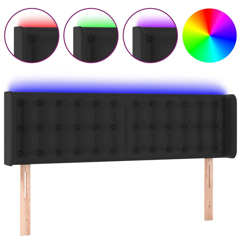 vidaXL fekete műbőr LED-es fejtámla 147 x 16 x 78/88 cm