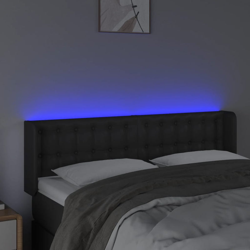 vidaXL fekete műbőr LED-es fejtámla 147 x 16 x 78/88 cm