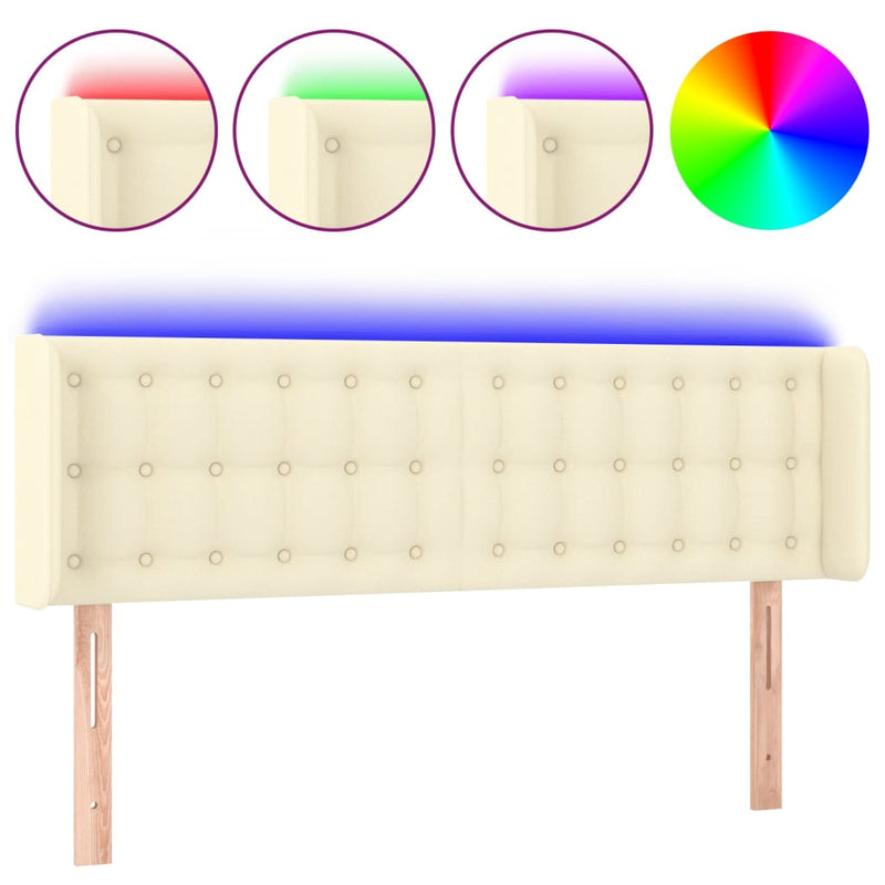 vidaXL krémszínű műbőr LED-es fejtámla 147 x 16 x 78/88 cm