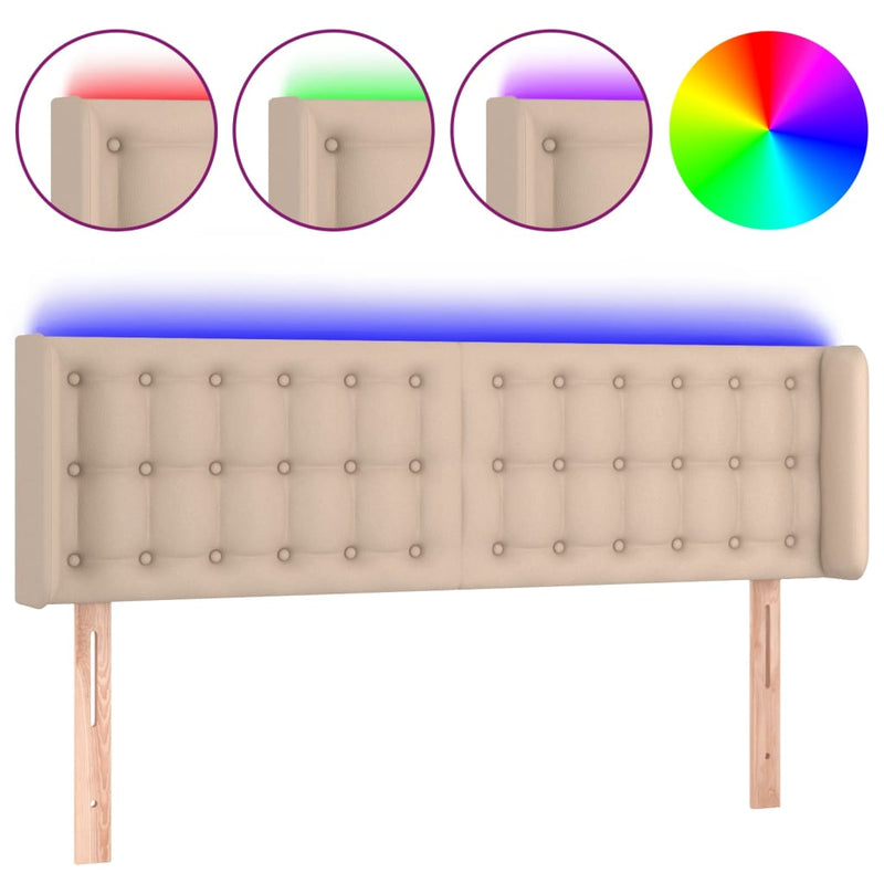 vidaXL cappuccino színű műbőr LED-es fejtámla 147x16x78/88 cm
