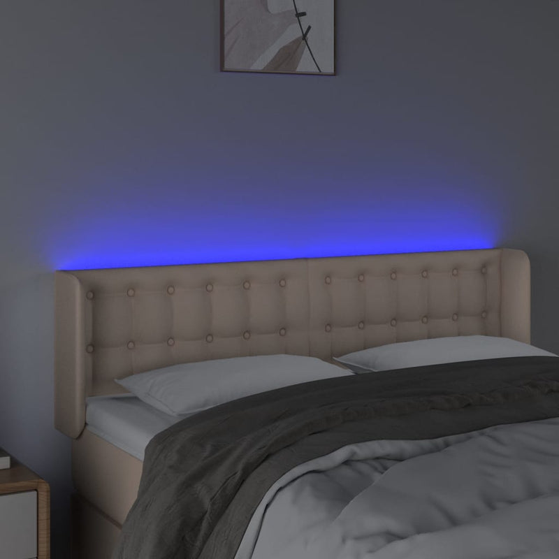 vidaXL cappuccino színű műbőr LED-es fejtámla 147x16x78/88 cm